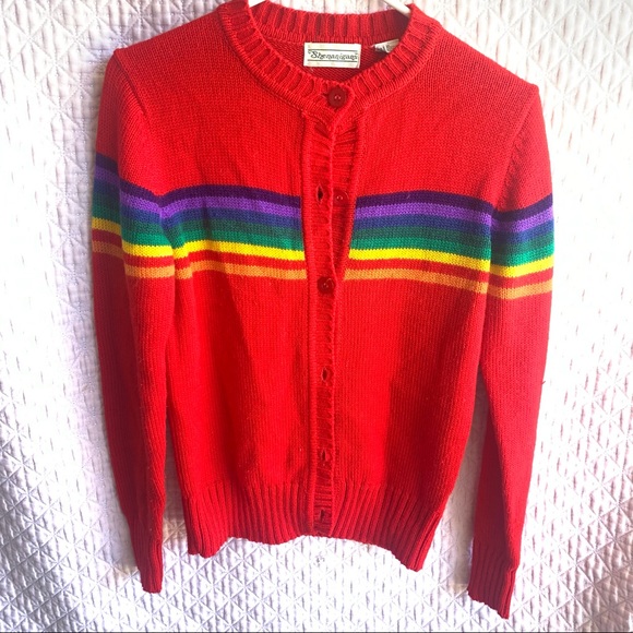 Vintage red rainbow stripe cardigan sweater Vintage red rainbow stripe cardigan sweater